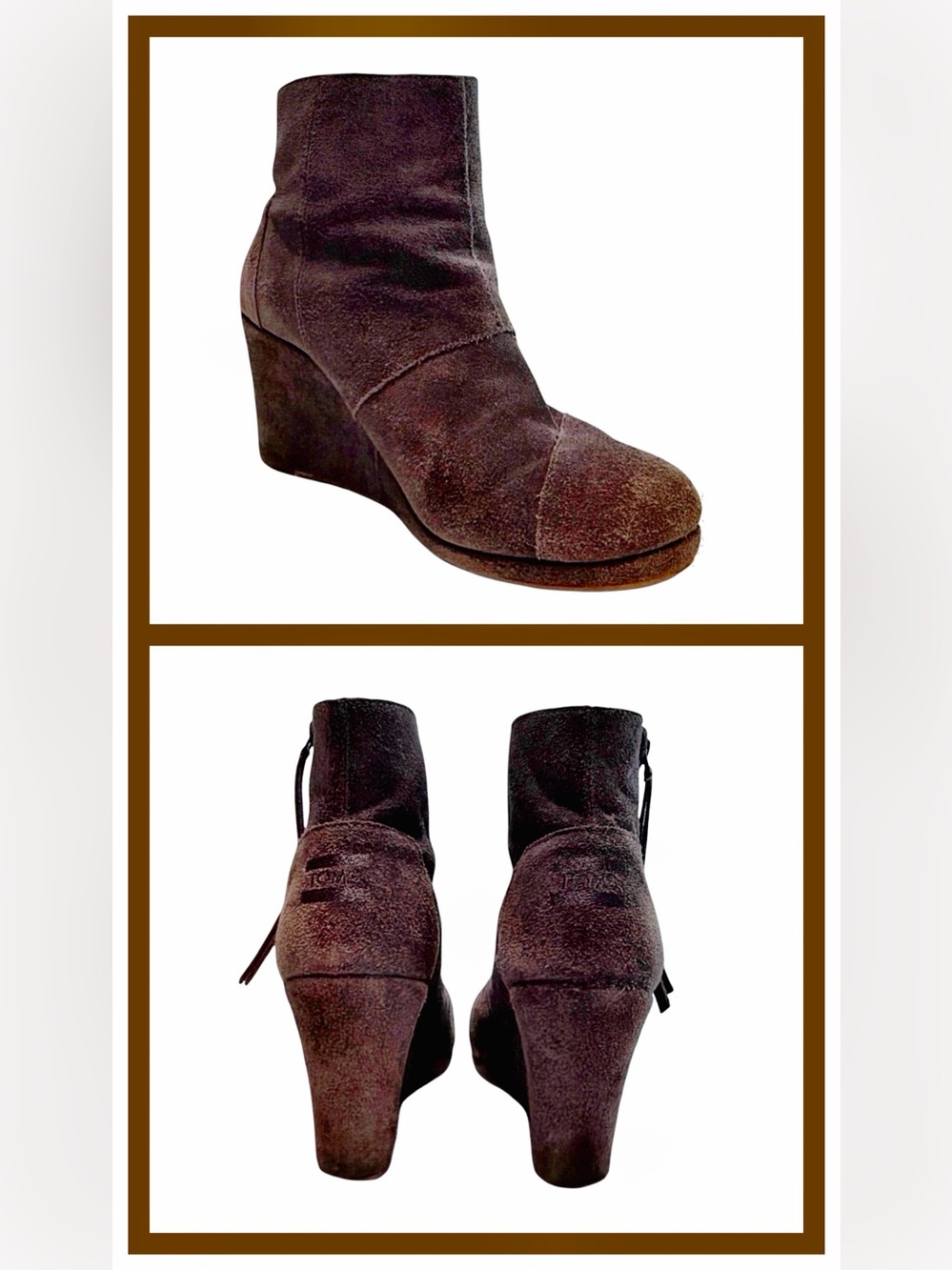 TOMS Women's Suede Ankle Booties | Brown Taupe | Side Zip | Hidden Heel | 9.5